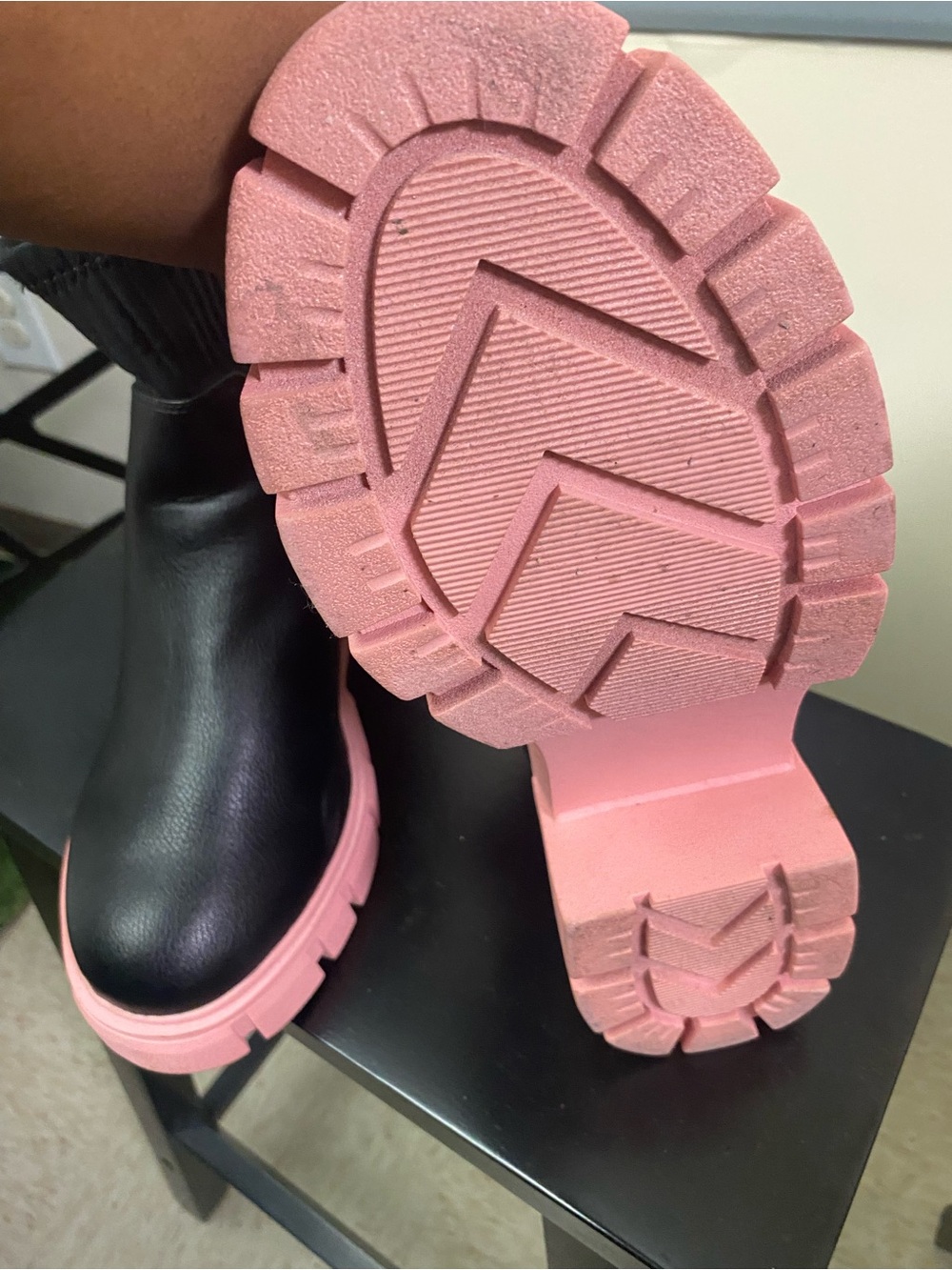 Women's Black Chelsea Boots with Pink Lug Platform - Picture 3 of 6